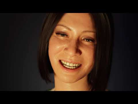 MetaHuman de una mujer sonriendo, fotograma del vídeo